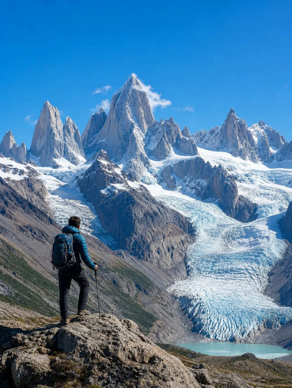 Photographer setting up tripod in a remote glacial valley